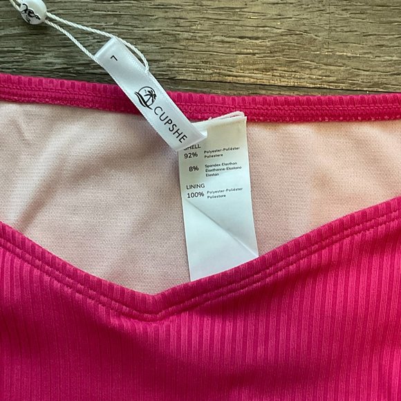 New CUPSHE Pink Ultra Cheeky Hipster Bikini Bottoms Ribbed Size Large - Picture 4 of 5
